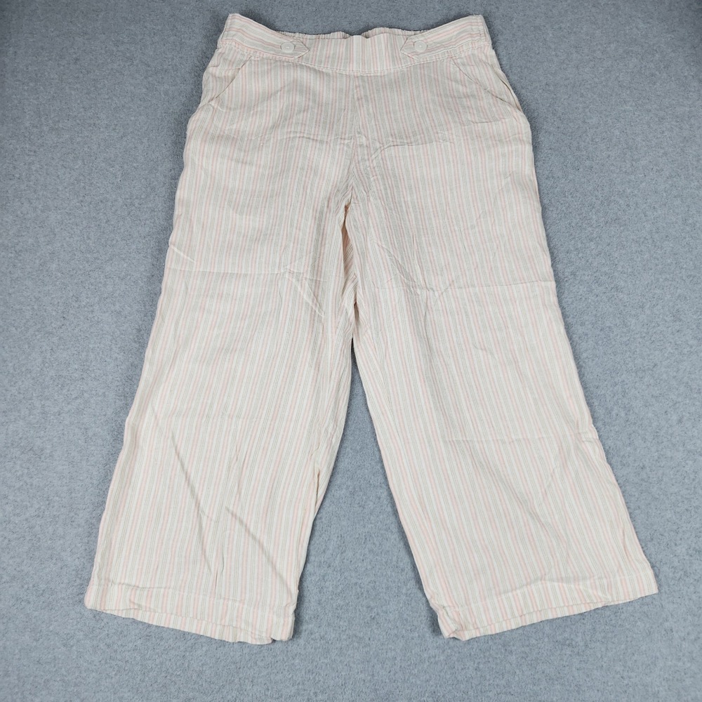 Croft & Barrow Cropped Pants Womens Large Pink Striped Linen Blend Wide Leg